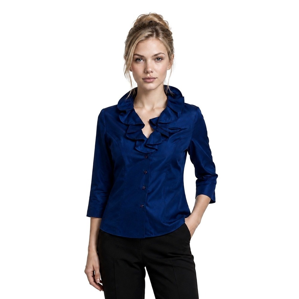 Marisa Baratelli Blouse Women's Size 10 Blue 100% Thai Silk Portrait Collar Top